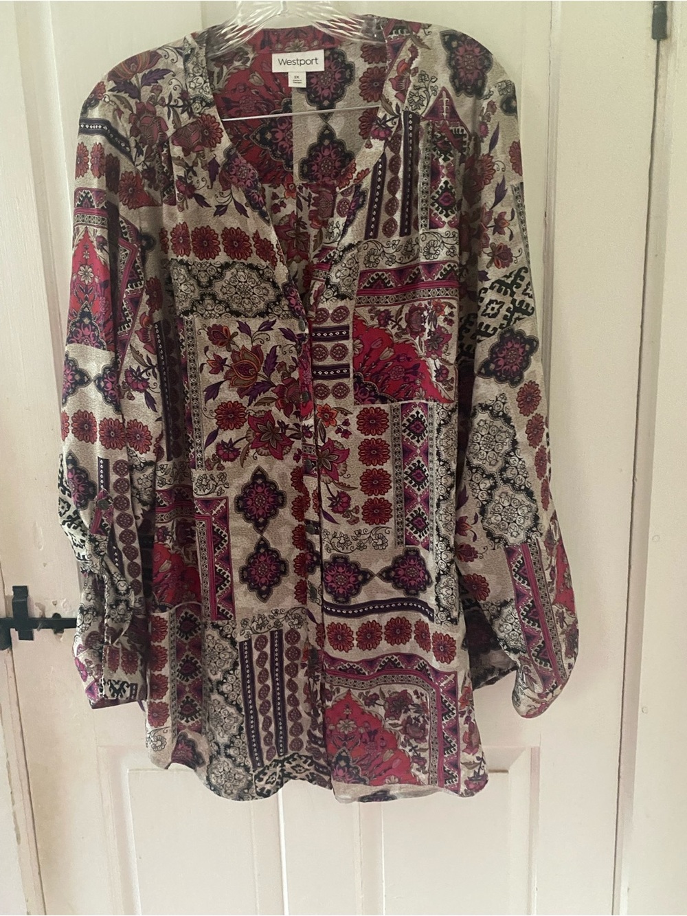 Westport Cream and Burgundy Floral Patchwork Tunic